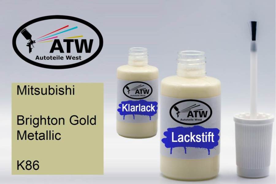 Mitsubishi, Brighton Gold Metallic, K86: 20ml Lackstift + 20ml Klarlack - Set, von ATW Autoteile West.